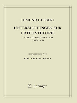 cover image of Edmund Husserl. Untersuchungen zur Urteilstheorie